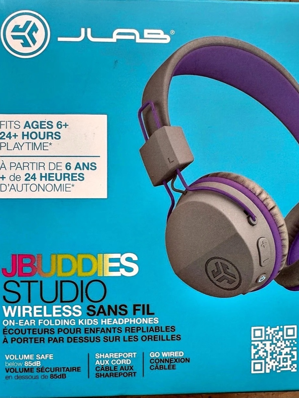 JLab JBuddies Studio Wireless On-Ear Headphones Purple Gray Like New